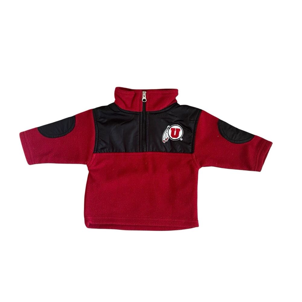 NCAA Utah Utes 1/2 Zip Fleece Sweater Football Red Infant Baby 12m
